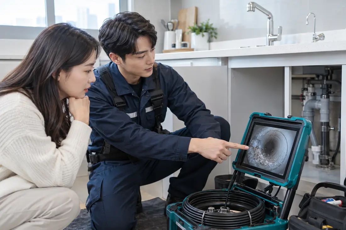 부산광역시 중구 광복동2가 배관 상태를 화면으로 확인하는 과정